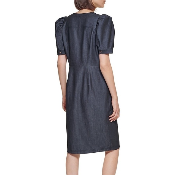 Calvin Klein Denim chambray Puff-sleeve Sheath Dress In Blue medium - Picture 5 of 7